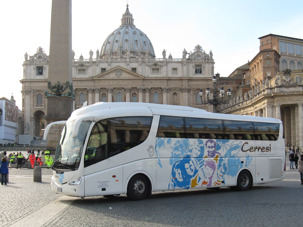 coach in front of St Peter's basilica in Rome